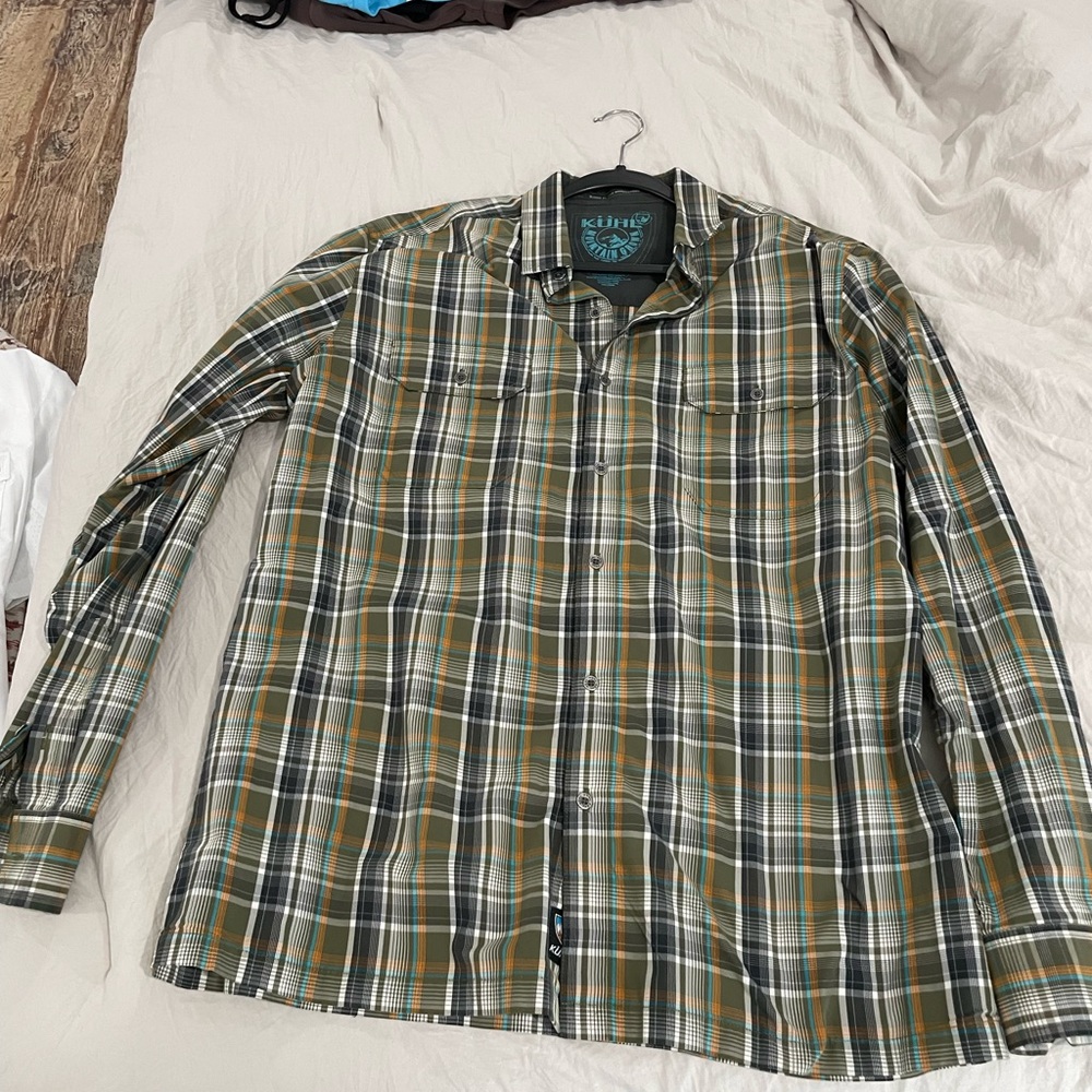 Kuhl Green and Brown Plaid Casual Button Down Shirt